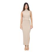 Elisabetta Franchi Beige Ärmelös Midi Klänning med Sidoslits Beige, Da...