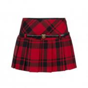 Elisabetta Franchi Röd Tartan Kort Kjol Svart Bälte Multicolor, Dam