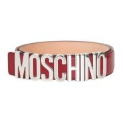 Moschino Rött Läderbälte Logospänne Red, Unisex