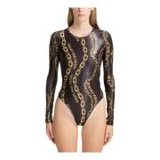 Versace Jeans Couture Abstrakt Multifärgad Logobodysuit Black, Dam