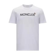 Moncler Logo T-Shirt Vit Crew Neck Kort Ärm White, Herr