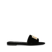 Dolce & Gabbana Svarta Läderlogosandaler Black, Dam