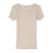 Mads Nørgaard Krøllede Kanter T-Shirt Oatmeal Melange Beige, Dam