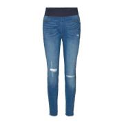 Freequent Slitna jeans med elastisk midja och fransad nederkant Blue, ...