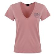 Pinko Smyckad Broderad Bomull T-shirt Pink, Dam