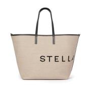 Stella McCartney Jacquard Logo Raffia Tote Bag Beige, Dam