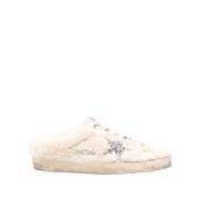 Golden Goose Shearling Glitter Star Sabot Sneakers Beige, Dam