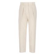 Brunello Cucinelli Corduroy Ivory Byxor med Mässingsdetalj Beige, Dam