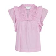 Neo Noir Feminin Voile Blus med Volanger Pink, Dam