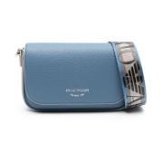 Emporio Armani Blå grained läder crossbody väska Blue, Dam