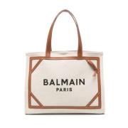 Balmain Brun Läder Toteväska med Logotyp Brown, Dam