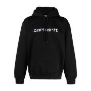 Carhartt Wip Svart Broderad Logga Huvtröja Tröja Black, Herr