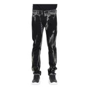 Versace Jeans Couture Svarta Slim Fit Jeans med V-Emblem Knapp Black, ...