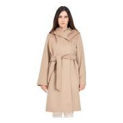 Max Mara Kamel Ull Wrap Kappa med Huva Brown, Dam