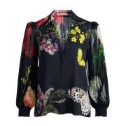 Alice + Olivia Satin Finish V-Neck Balloon Sleeve Shirt Multicolor, Da...