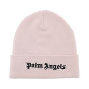 Palm Angels Logo Beanie Hat Cotton Knit Pink, Herr