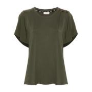 Liu Jo Grön Crew Neck T-shirt med Metall Eyelet-detaljer Green, Dam