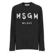 Msgm Svart Glitter Logo Crew Neck T-shirt Black, Dam