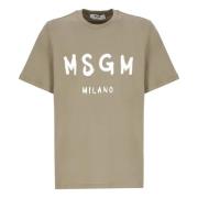 Msgm Grön Bomullst-shirt med Kontrasttryck Green, Herr