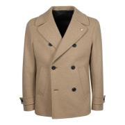 Lubiam Dubbelknäppt Peacoat med Breda Revers Beige, Herr