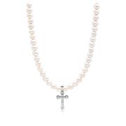 Nialaya Pearl Necklace with Silver Cross Gray, Herr