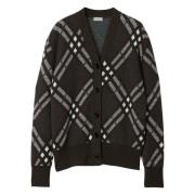 Burberry Brun Check V-Neck Cardigan Sweater Brown, Dam