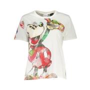 Desigual Tryckt Bomull T-shirt, Rund Hals White, Dam