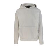 Emporio Armani Vit Hoodie Sweatshirt Sammet Ribbad White, Herr