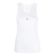 Givenchy Vit Ribbad Tanktop med Metallisk Detalj White, Dam