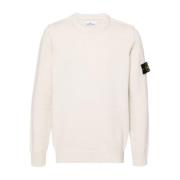 Stone Island Vit Crew-neck Lambswool Sweater White, Herr