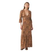 Antik Batik Print maxi klänning Rocio Brown, Dam