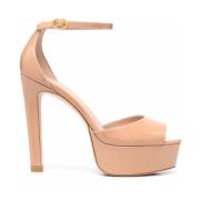 Stuart Weitzman Brun Läder Plattform Sandaler Beige, Dam