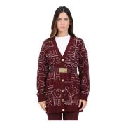 Elisabetta Franchi Bordeaux Cardigan med Logo Lettering Brown, Dam