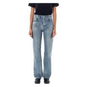 Saint Laurent Blå Mid Rise Straight Leg Jeans Blue, Dam