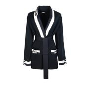 Elisabetta Franchi Svart Cardigan med Bicolor Logo Band Black, Dam