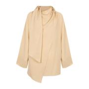 Cortana Silke Wrap Blus med Shawl Krage Beige, Dam