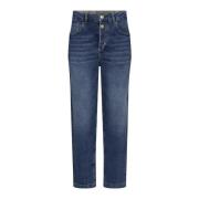 MOS Mosh Mom Fit Tryckta Jeans Blå Blue, Dam