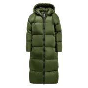 BomBoogie Over Down Jacket in Nylon - Anvers Long Down Jacket Green, D...