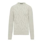 BomBoogie Herr Pullover med Diamantmönster i Ullblandning White, Herr