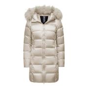 BomBoogie Ljus Nylon Huva Päls Puffer Beige, Dam