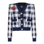 Balmain Kort jacka i gingham paljetter Multicolor, Dam