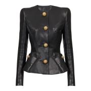 Balmain Lammskinn peplum jacka Black, Dam