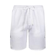 Vilebrequin Solid Linne Cargo Bermuda Shorts White, Herr