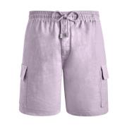 Vilebrequin Solid Linne Cargo Bermuda Shorts Purple, Herr