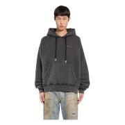 Off White Vintage Skate Hoodie med Bacchus Grafik Black, Herr