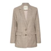 Cream Ancient Scroll Check Blazer Jacka Beige, Dam