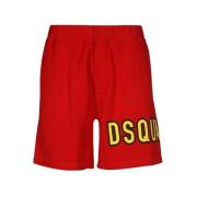 Dsquared2 Logo Bomull Shorts Kontrast Detalj Män Red, Herr