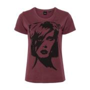 Pinko Bordeaux Röd Jersey Bowie Print T-shirt Red, Dam