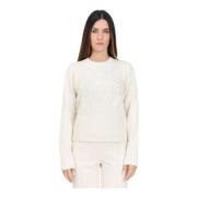 Ralph Lauren Vit Crewneck Tröja med Logobroderi Beige, Dam