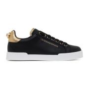 Dolce & Gabbana Svart Guld Portofino Sneakers Snörning Black, Dam